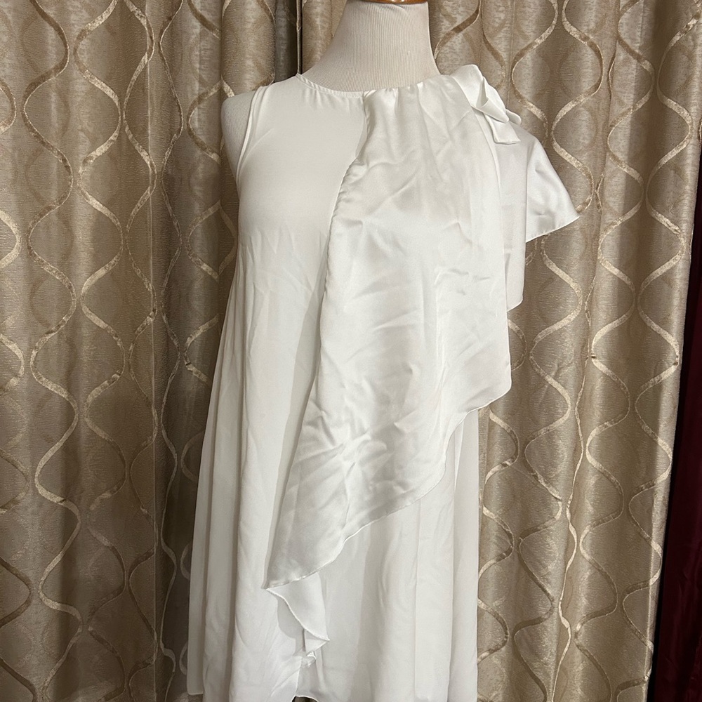 Aletta Couture white dress 
cape front / Asymmetrical mini dress